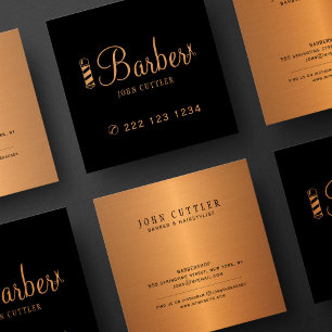 Barber gold scissor pole barbershop promotional square business card
