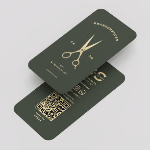 Barber Gold Scissors Hair stylist Green Modern Business Card