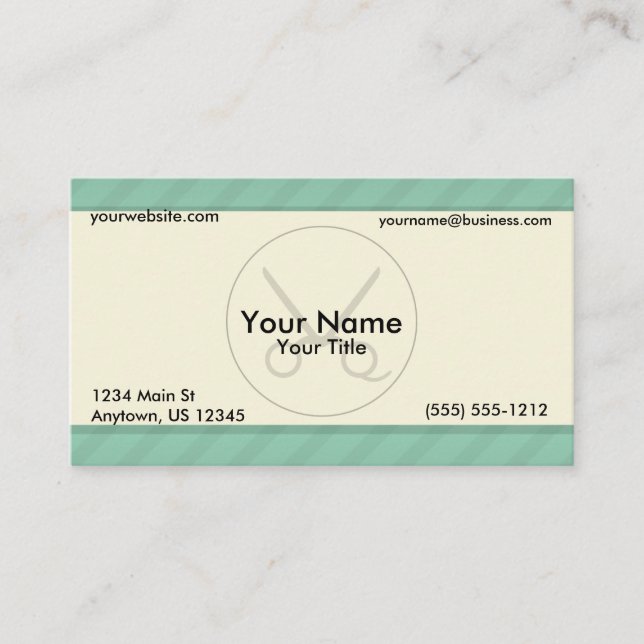 Barber Green Stripes Business Card (Front)