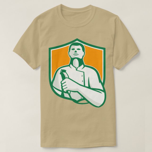 Barber Hair Clipper Scissors Shield Retro T-Shirt (Design Front)