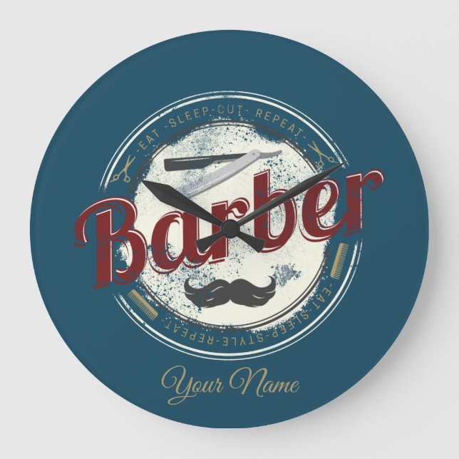 Barber Hair Hustler Hairdresser Retro Hairstylist Large Clock (Front)