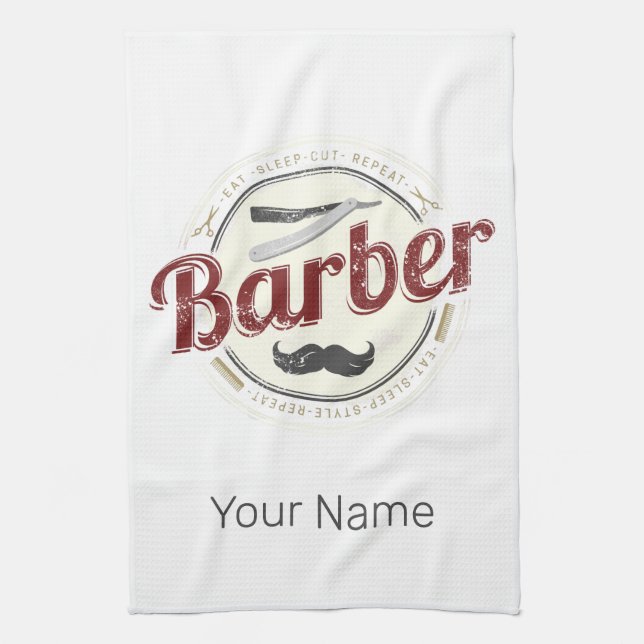 Barber Hair Hustler Hairdresser Retro Hairstylist Tea Towel (Vertical)