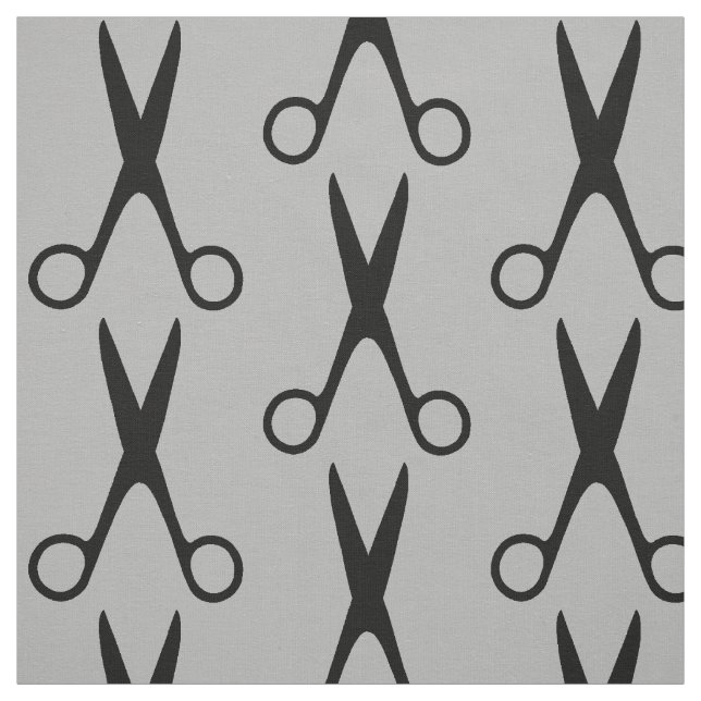 Barber hair salon black scissors grey pattern fabric (Swatch)