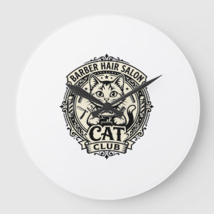 Barber Hair Salon Cat Funny Cat Graphic - Barber H Large Clock