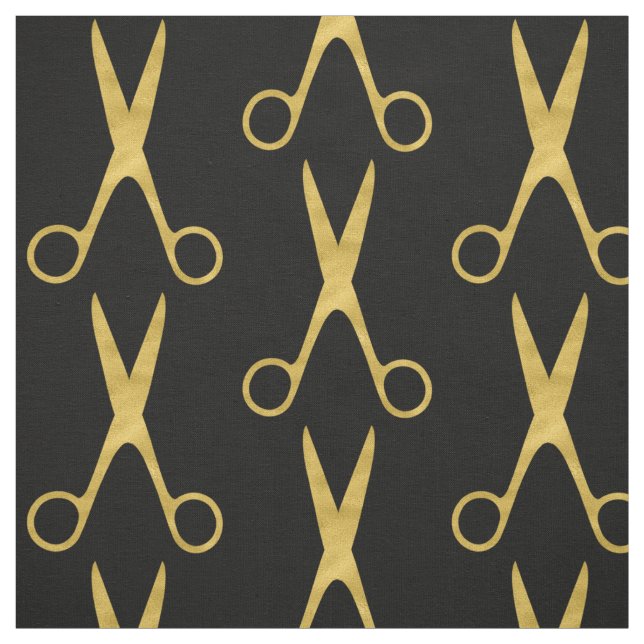 Barber hair salon gold scissors black pattern fabric (Swatch)