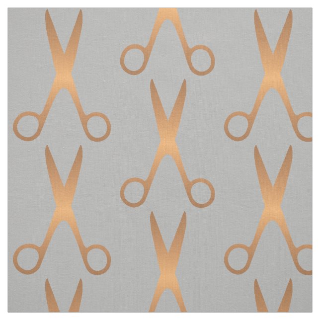 Barber hair salon gold scissors grey pattern fabric (Swatch)