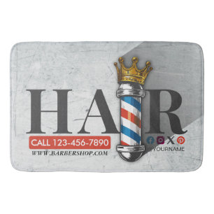 Barber Hair Shop King Crown Barber Pole Hair Salon Bath Mat