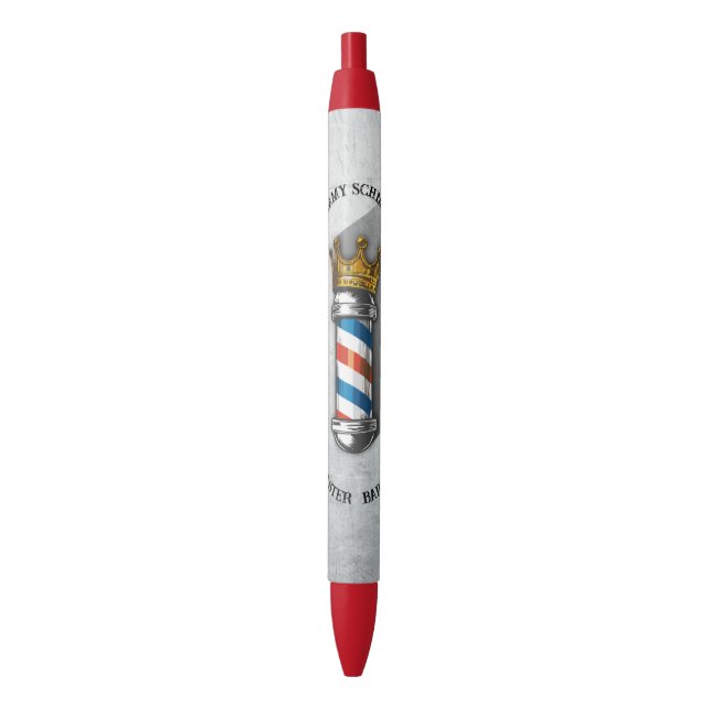 Barber Hair Shop King Crown Barber Pole Hair Salon Black Ink Pen (Front Vertical)