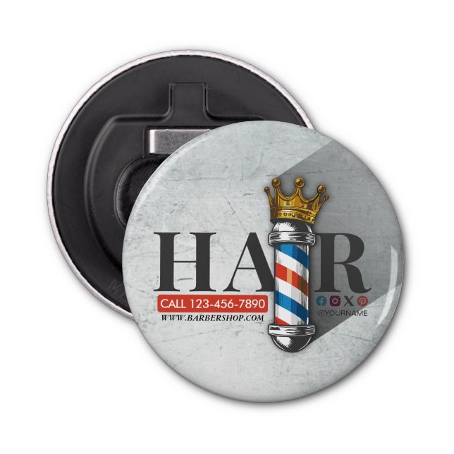 Barber Hair Shop King Crown Barber Pole Hair Salon Bottle Opener (Front)