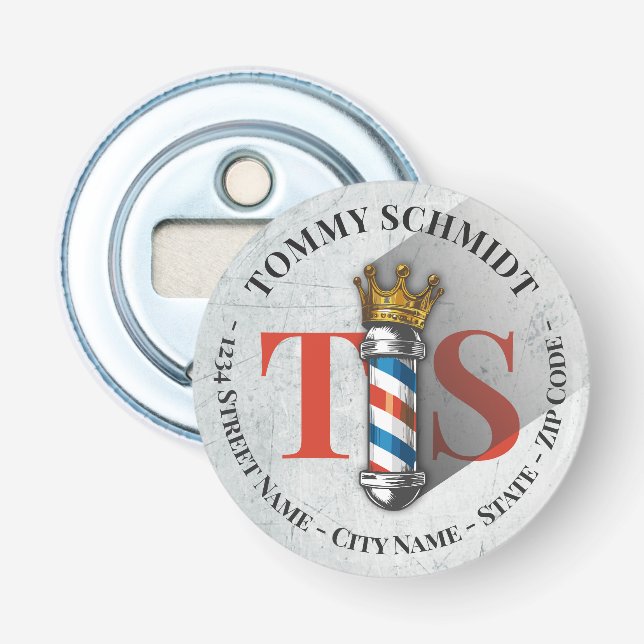 Barber Hair Shop King Crown Barber Pole Hair Salon Bottle Opener (Front)