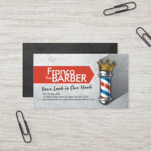 Barber Hair Shop King Crown Barber Pole Hair Salon Business Card