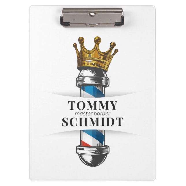 Barber Hair Shop King Crown Barber Pole Hair Salon Clipboard (Front)