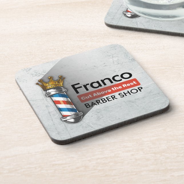 Barber Hair Shop King Crown Barber Pole Hair Salon Coaster (Left Side)