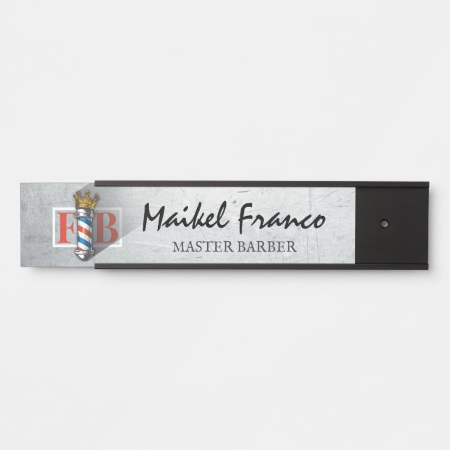 Barber Hair Shop King Crown Barber Pole Hair Salon Door Sign (Front)