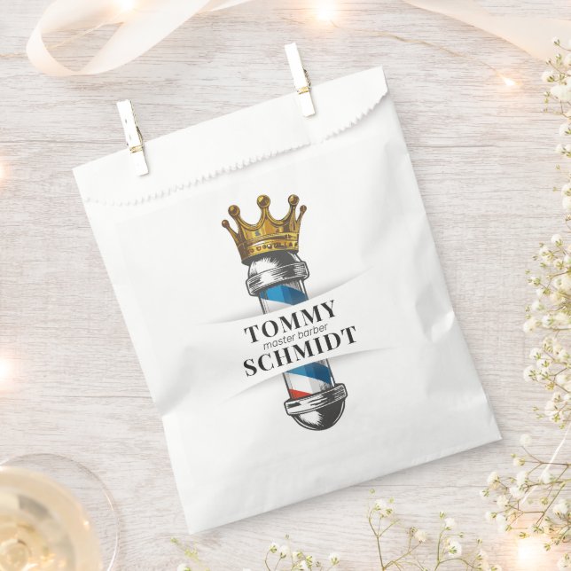 Barber Hair Shop King Crown Barber Pole Hair Salon Favour Bags (Clipped)