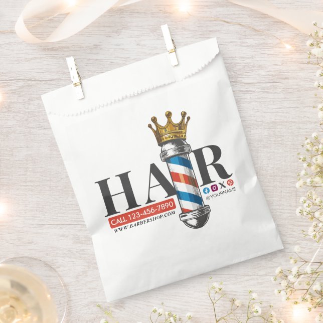 Barber Hair Shop King Crown Barber Pole Hair Salon Favour Bags (Clipped)