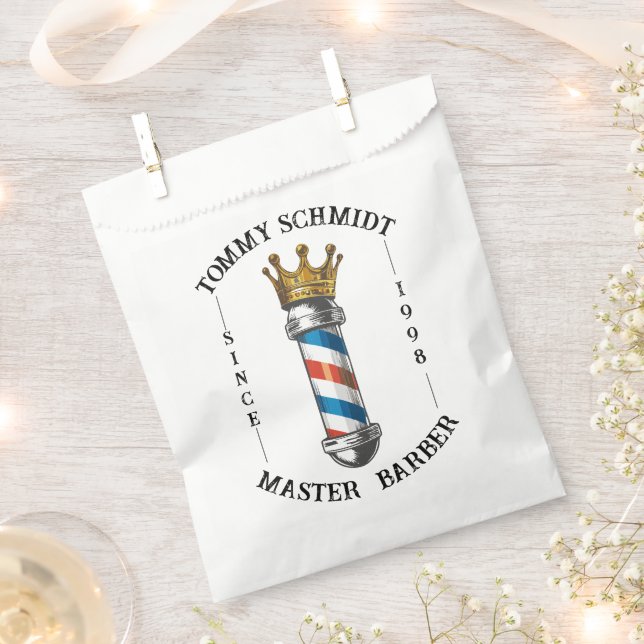 Barber Hair Shop King Crown Barber Pole Hair Salon Favour Bags (Clipped)
