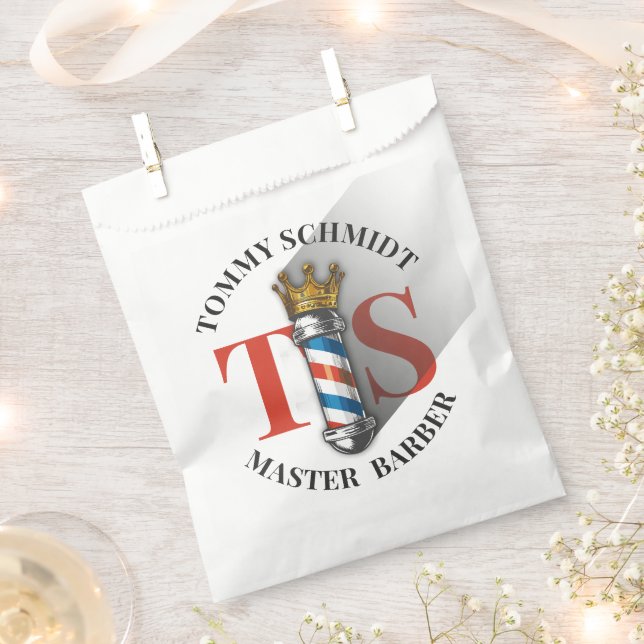 Barber Hair Shop King Crown Barber Pole Hair Salon Favour Bags (Clipped)