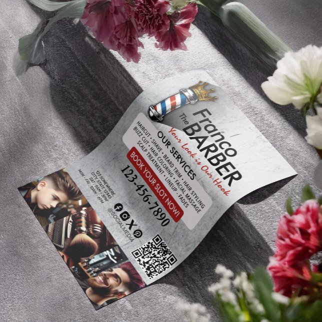 Barber Hair Shop King Crown Barber Pole Hair Salon Flyer (Creator Uploaded)