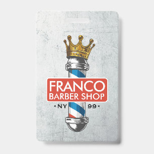Barber Hair Shop King Crown Barber Pole Hair Salon ID Badge
