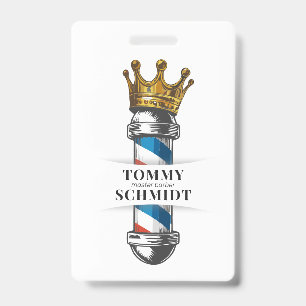 Barber Hair Shop King Crown Barber Pole Hair Salon ID Badge