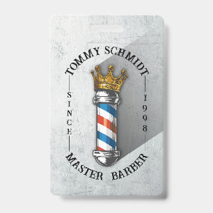Barber Hair Shop King Crown Barber Pole Hair Salon ID Badge
