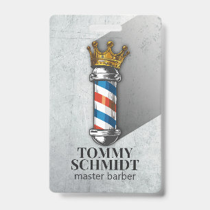 Barber Hair Shop King Crown Barber Pole Hair Salon ID Badge