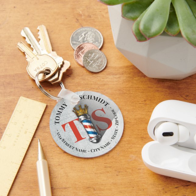 Barber Hair Shop King Crown Barber Pole Hair Salon Key Ring (Desk)