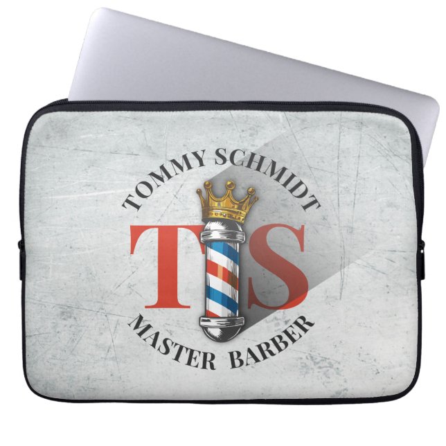 Barber Hair Shop King Crown Barber Pole Hair Salon Laptop Sleeve (Front)