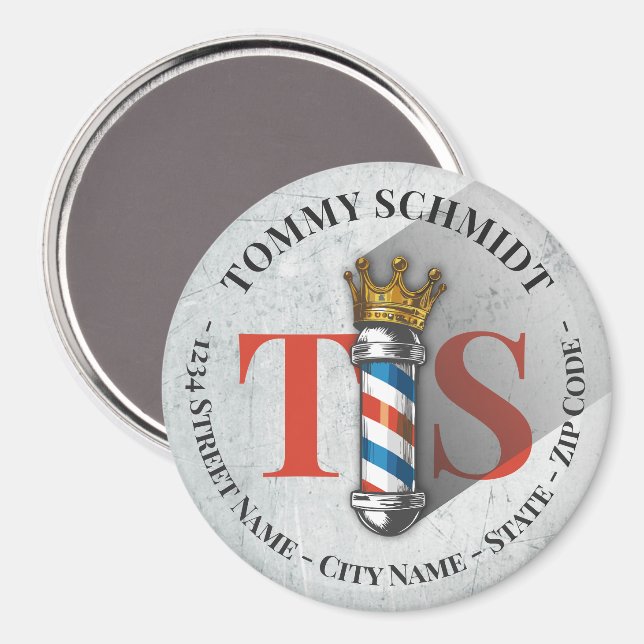 Barber Hair Shop King Crown Barber Pole Hair Salon Magnet (Front/Back)