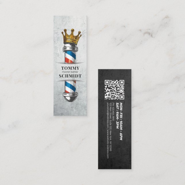 Barber Hair Shop King Crown Barber Pole Hair Salon Mini Business Card (Front/Back)