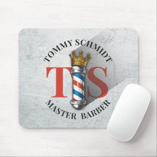 Barber Hair Shop King Crown Barber Pole Hair Salon Mouse Pad