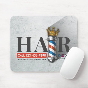 Barber Hair Shop King Crown Barber Pole Hair Salon Mouse Pad