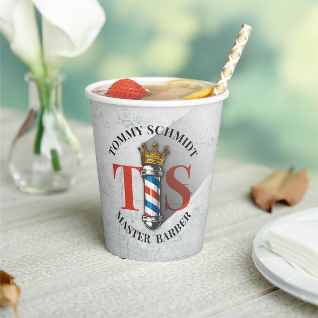 Barber Hair Shop King Crown Barber Pole Hair Salon Paper Cups (Insitu)