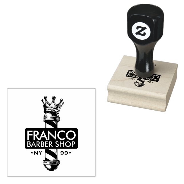 Barber Hair Shop King Crown Barber Pole Hair Salon Rubber Stamp (Stamped)