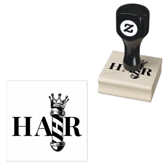 Barber Hair Shop King Crown Barber Pole Hair Salon Rubber Stamp (Stamped)