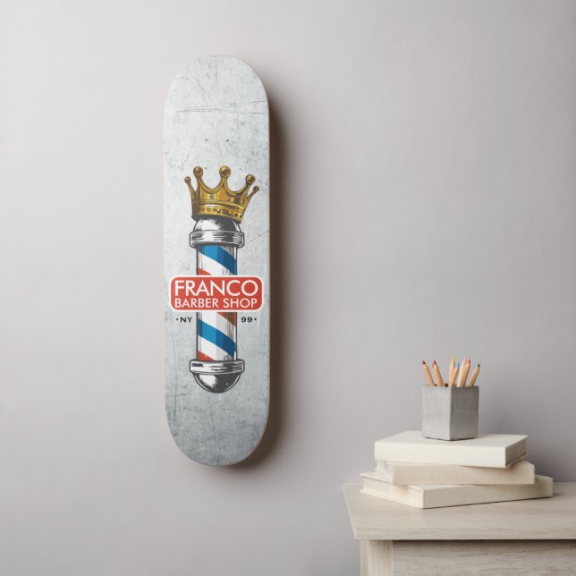 Barber Hair Shop King Crown Barber Pole Hair Salon Skateboard (Wall Art)