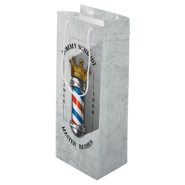 Barber Hair Shop King Crown Barber Pole Hair Salon Wine Gift Bag (Front Angled)
