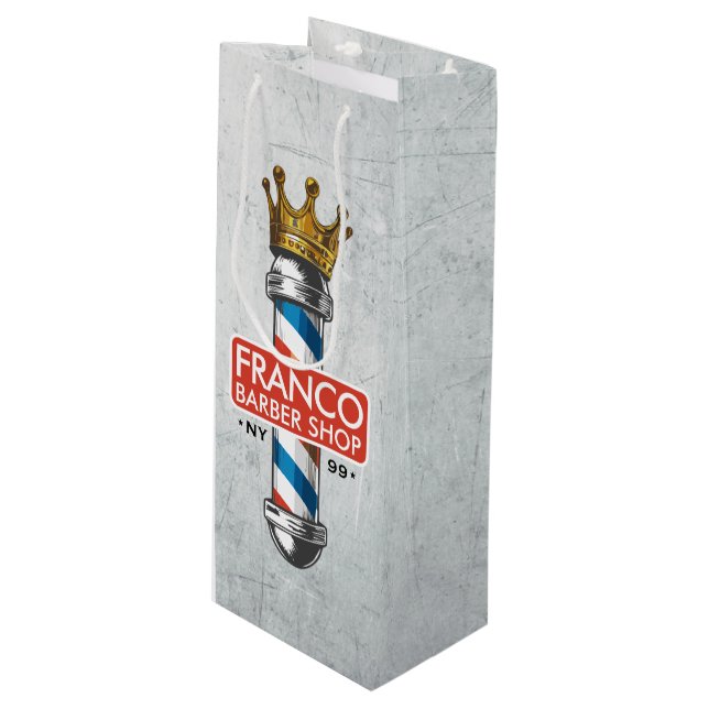 Barber Hair Shop King Crown Barber Pole Hair Salon Wine Gift Bag (Front Angled)
