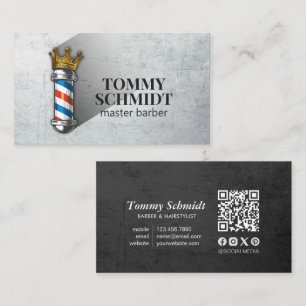 Barber Hair Shop Royal Crown Barber Pole QR Code Business Card