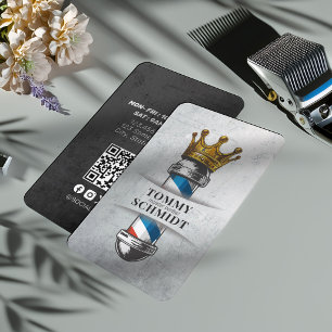 Barber Hair Shop Royal Crown Barber Pole QR Code Business Card