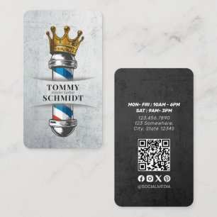 Barber Hair Shop Royal Crown Barber Pole QR Code Business Card