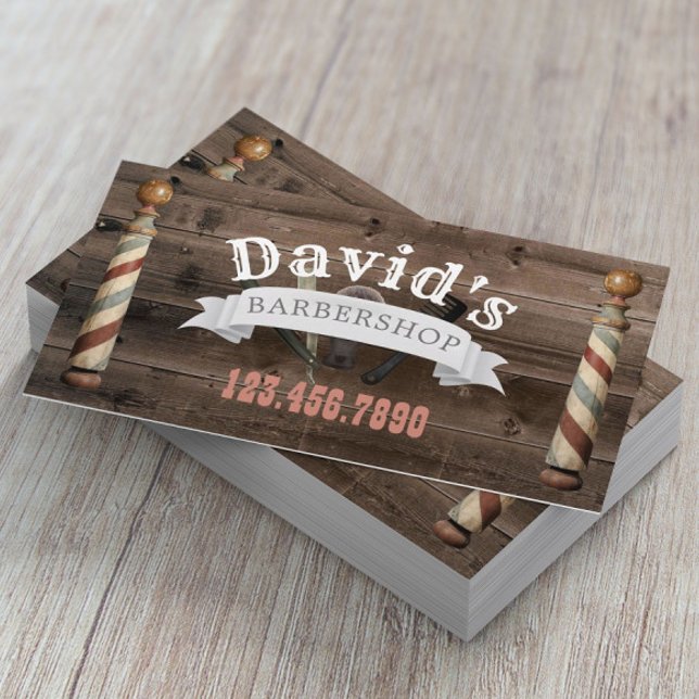 Barber Hair Stylist Barbershop Rustic Barn Wood Business Card (Creator Uploaded)