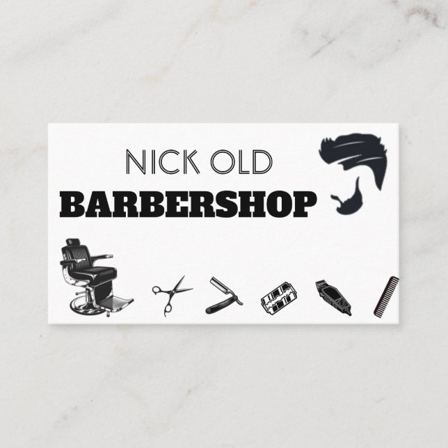 Barber Hair Stylist black modern fashion Barber Business Card (Front)