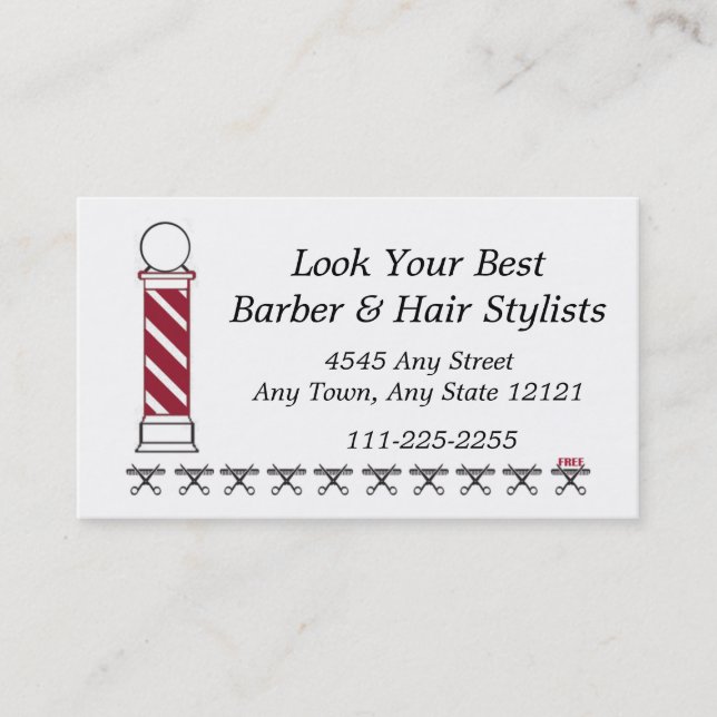 Barber Hair Stylist Customer Loyalty Punch Card - (Front)