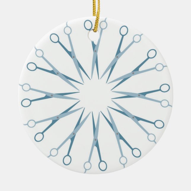 Barber, Hairstylist Blue Shears Christmas Ornament (Front)