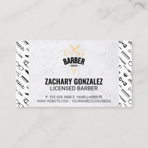 Barber Logo Barber Tools Pattern Marble Loyalty Card