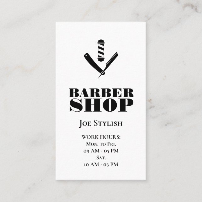 Barber logo black and white business card (Front)