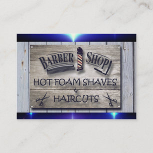 Barber Logo- Sign  Popping Blue Trim Business Card