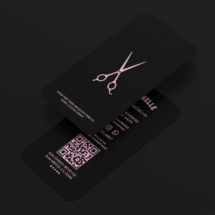 Barber Minimal Black Pink Scissors Barbershop Business Card